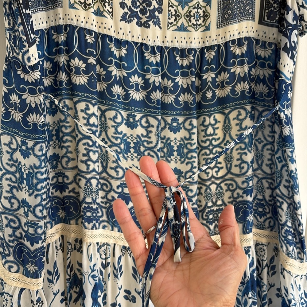 Johnny Was Mediterranean Silky like Tile Print Long Dress & liner 
Size M - Picture 5 of 6